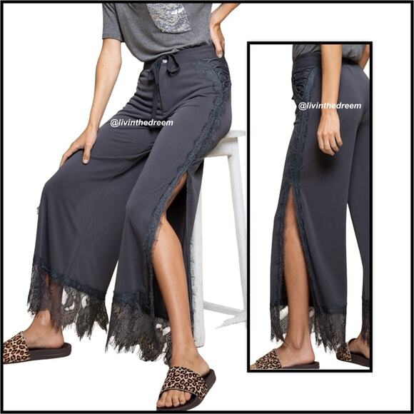 POL LACE IT DOWN PANTS CHARCOAL SIZE L $68 - Picture 1 of 15